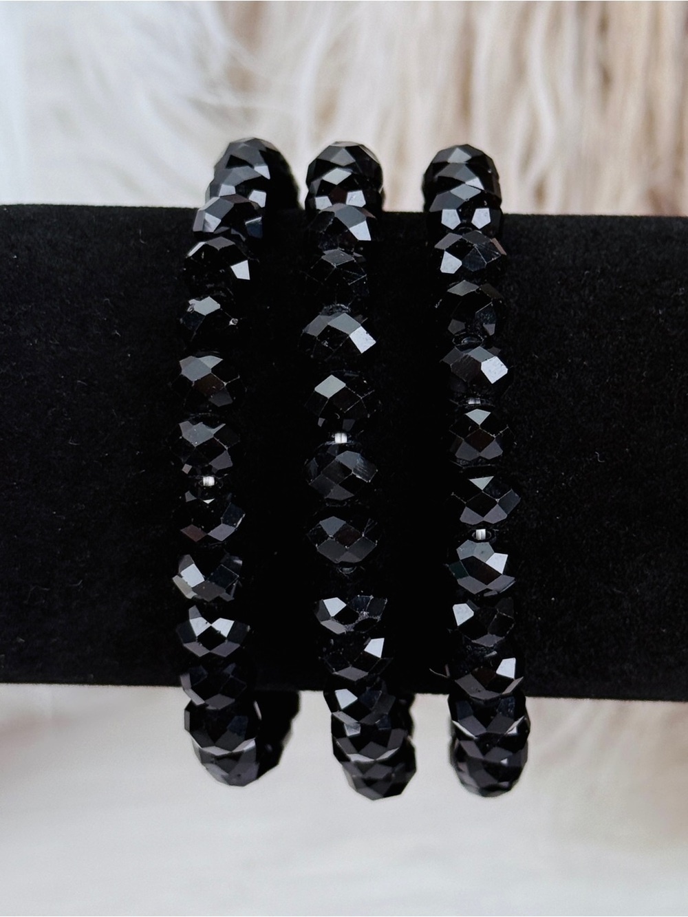 Beautiful set of 3 black costume stretch, bracelets